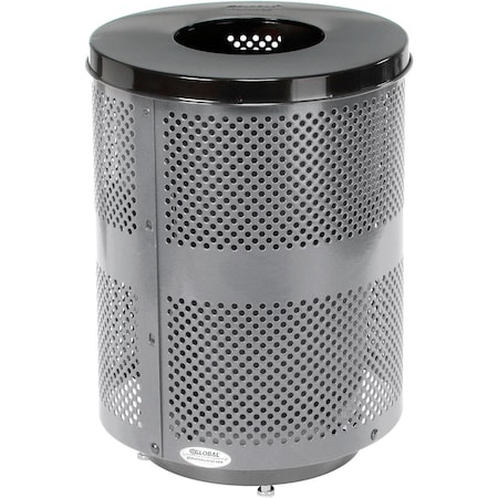 Global Industrial Outdoor Perforated Steel Trash Can With Flat Lid & Base, 36 Gallon, Gray 261925GYD